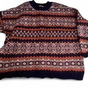 Peruvian Connection Geometric Knit Sweater - Purple, Orange, Cream Baby Alpaca